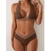 imageB2prity Women Halter Bikini Sets Sexy Deep V Neck Two Piece Swimsuits Color Block BottomBrown