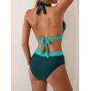 imageB2prity Women Halter Bikini Sets Sexy Deep V Neck Two Piece Swimsuits Color Block BottomPeacock Green