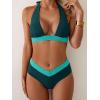 imageB2prity Women Halter Bikini Sets Sexy Deep V Neck Two Piece Swimsuits Color Block BottomPeacock Green