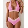 imageB2prity Women Halter Bikini Sets Sexy Deep V Neck Two Piece Swimsuits Color Block BottomPink