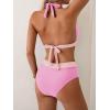 imageB2prity Women Halter Bikini Sets Sexy Deep V Neck Two Piece Swimsuits Color Block BottomPink