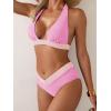 imageB2prity Women Halter Bikini Sets Sexy Deep V Neck Two Piece Swimsuits Color Block BottomPink
