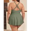 imageB2prity Womens One Piece Swimdress Swimsuit Plus Size Tummy Control Swim Dress V Neck Push Up Skirted Bathing SuitArmy Green
