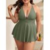 imageB2prity Womens One Piece Swimdress Swimsuit Plus Size Tummy Control Swim Dress V Neck Push Up Skirted Bathing SuitArmy Green