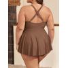 imageB2prity Womens One Piece Swimdress Swimsuit Plus Size Tummy Control Swim Dress V Neck Push Up Skirted Bathing SuitBrown