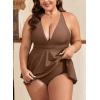 imageB2prity Womens One Piece Swimdress Swimsuit Plus Size Tummy Control Swim Dress V Neck Push Up Skirted Bathing SuitBrown