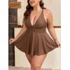 imageB2prity Womens One Piece Swimdress Swimsuit Plus Size Tummy Control Swim Dress V Neck Push Up Skirted Bathing SuitBrown