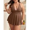 imageB2prity Womens One Piece Swimdress Swimsuit Plus Size Tummy Control Swim Dress V Neck Push Up Skirted Bathing SuitBrown