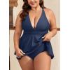 imageB2prity Womens One Piece Swimdress Swimsuit Plus Size Tummy Control Swim Dress V Neck Push Up Skirted Bathing SuitNavy Blue
