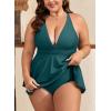 imageB2prity Womens One Piece Swimdress Swimsuit Plus Size Tummy Control Swim Dress V Neck Push Up Skirted Bathing SuitPeacock Green