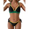 imageB2prity Two Piece Bikini Sets for Women V Neck Triangle Bathing Suit Sexy Tie Side Swimsuit Color Block SwimwearBlack Yellow Green