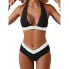 imageB2prity Women Halter Bikini Sets Sexy Deep V Neck Two Piece Swimsuits Color Block BottomBlack