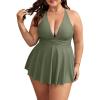 imageB2prity Womens One Piece Swimdress Swimsuit Plus Size Tummy Control Swim Dress V Neck Push Up Skirted Bathing SuitArmy Green