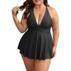 imageB2prity Womens One Piece Swimdress Swimsuit Plus Size Tummy Control Swim Dress V Neck Push Up Skirted Bathing SuitBlack