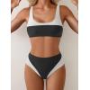 imageB2prity Womens Bikini Set Two Piece Swimsuit Color Block Slimming Bathing Suit High Waisted Scoop Neck SwimwearBlack  White