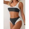 imageB2prity Womens Bikini Set Two Piece Swimsuit Color Block Slimming Bathing Suit High Waisted Scoop Neck SwimwearBlack  White