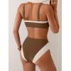 imageB2prity Womens Bikini Set Two Piece Swimsuit Color Block Slimming Bathing Suit High Waisted Scoop Neck SwimwearBrown  Beige