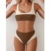 imageB2prity Womens Bikini Set Two Piece Swimsuit Color Block Slimming Bathing Suit High Waisted Scoop Neck SwimwearBrown  Beige