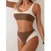 imageB2prity Womens Bikini Set Two Piece Swimsuit Color Block Slimming Bathing Suit High Waisted Scoop Neck SwimwearBrown  Beige