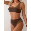 imageB2prity Womens Bikini Set Two Piece Swimsuit Color Block Slimming Bathing Suit High Waisted Scoop Neck SwimwearBrown Color Block