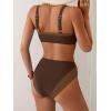 imageB2prity Womens Bikini Set Two Piece Swimsuit Color Block Slimming Bathing Suit High Waisted Scoop Neck SwimwearBrown Color Block