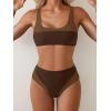 imageB2prity Womens Bikini Set Two Piece Swimsuit Color Block Slimming Bathing Suit High Waisted Scoop Neck SwimwearBrown Color Block