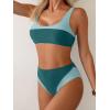 imageB2prity Womens Bikini Set Two Piece Swimsuit Color Block Slimming Bathing Suit High Waisted Scoop Neck SwimwearPeacock Green  Blue