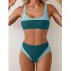 imageB2prity Womens Bikini Set Two Piece Swimsuit Color Block Slimming Bathing Suit High Waisted Scoop Neck SwimwearPeacock Green  Blue