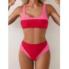 imageB2prity Womens Bikini Set Two Piece Swimsuit Color Block Slimming Bathing Suit High Waisted Scoop Neck SwimwearRed  Pink