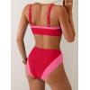 imageB2prity Womens Bikini Set Two Piece Swimsuit Color Block Slimming Bathing Suit High Waisted Scoop Neck SwimwearRed  Pink