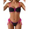 imageB2prity Bikini Sets for Women Sexy Two Piece Bathing Suit Color Block Swimsuit Sweetheart Neckline SwimwearBlack Hot Pink