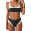 imageB2prity Womens Bikini Set Two Piece Swimsuit Color Block Slimming Bathing Suit High Waisted Scoop Neck SwimwearBlack  White