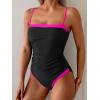 imageB2prity One Piece Swimsuit for Women Tummy Control Slimming Bathing Suit Color Block Swim Suit Modest SwimwearBlack  Hot Pink
