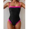 imageB2prity One Piece Swimsuit for Women Tummy Control Slimming Bathing Suit Color Block Swim Suit Modest SwimwearBlack  Hot Pink