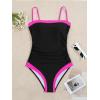 imageB2prity One Piece Swimsuit for Women Tummy Control Slimming Bathing Suit Color Block Swim Suit Modest SwimwearBlack  Hot Pink