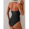imageB2prity One Piece Swimsuit for Women Tummy Control Slimming Bathing Suit Color Block Swim Suit Modest SwimwearBlack  Hot Pink