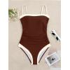 imageB2prity One Piece Swimsuit for Women Tummy Control Slimming Bathing Suit Color Block Swim Suit Modest SwimwearBrown  Light Beige