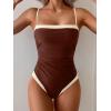 imageB2prity One Piece Swimsuit for Women Tummy Control Slimming Bathing Suit Color Block Swim Suit Modest SwimwearBrown  Light Beige