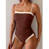 imageB2prity One Piece Swimsuit for Women Tummy Control Slimming Bathing Suit Color Block Swim Suit Modest SwimwearBrown  Light Beige