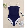 imageB2prity One Piece Swimsuit for Women Tummy Control Slimming Bathing Suit Color Block Swim Suit Modest SwimwearNavy Blue