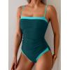 imageB2prity One Piece Swimsuit for Women Tummy Control Slimming Bathing Suit Color Block Swim Suit Modest SwimwearPeacock Green  Aqua