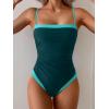 imageB2prity One Piece Swimsuit for Women Tummy Control Slimming Bathing Suit Color Block Swim Suit Modest SwimwearPeacock Green  Aqua
