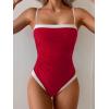 imageB2prity One Piece Swimsuit for Women Tummy Control Slimming Bathing Suit Color Block Swim Suit Modest SwimwearRed  White
