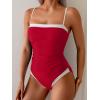 imageB2prity One Piece Swimsuit for Women Tummy Control Slimming Bathing Suit Color Block Swim Suit Modest SwimwearRed  White