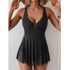 imageB2prity Womens One Piece Swim Dress Swimsuit Tummy Control V Neck Swimdress Mesh Bathing Suit Skirt U Ring SwimwearBlack