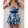 imageB2prity Womens One Piece Swimdress Swimsuit Tummy Control Swim Dress Slimming Modest Bathing Suit Color Block SwimwearBlue White Leaf