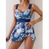 imageB2prity Womens One Piece Swimdress Swimsuit Tummy Control Swim Dress Slimming Modest Bathing Suit Color Block SwimwearBlue White Leaf