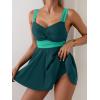 imageB2prity Womens One Piece Swimdress Swimsuit Tummy Control Swim Dress Slimming Modest Bathing Suit Color Block SwimwearPeacock Green  Green