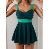 imageB2prity Womens One Piece Swimdress Swimsuit Tummy Control Swim Dress Slimming Modest Bathing Suit Color Block SwimwearPeacock Green  Green