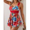 imageB2prity Womens One Piece Swimdress Swimsuit Tummy Control Swim Dress Slimming Modest Bathing Suit Color Block SwimwearRed Floral